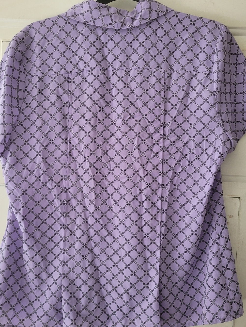 Croft & Barrow Y2K Retro Blouse Lavender Geometric Chain Button Short Sleeve M - Picture 3 of 7